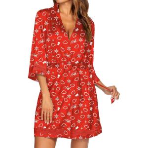 Ekouaer Women’s Lace-Trim Silk Robes Bride Bridesmaid Kimono Satin Bathrobe V Neck Sleepwear with 3/4 Sleeve(Red Teddy)