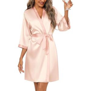 Ekouaer Women’s Satin Robes Silk Kimono Bathrobe 3/4 Sleeve Bridal Bridesmaids Robes Soft Silky Sleepwear S-XXL(Flesh Color)