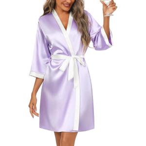 Ekouaer Women’s Satin Robes Silk Kimono Bathrobe 3/4 Sleeve Bridal Bridesmaids Robes Soft Silky Sleepwear S-XXL(Lavender)