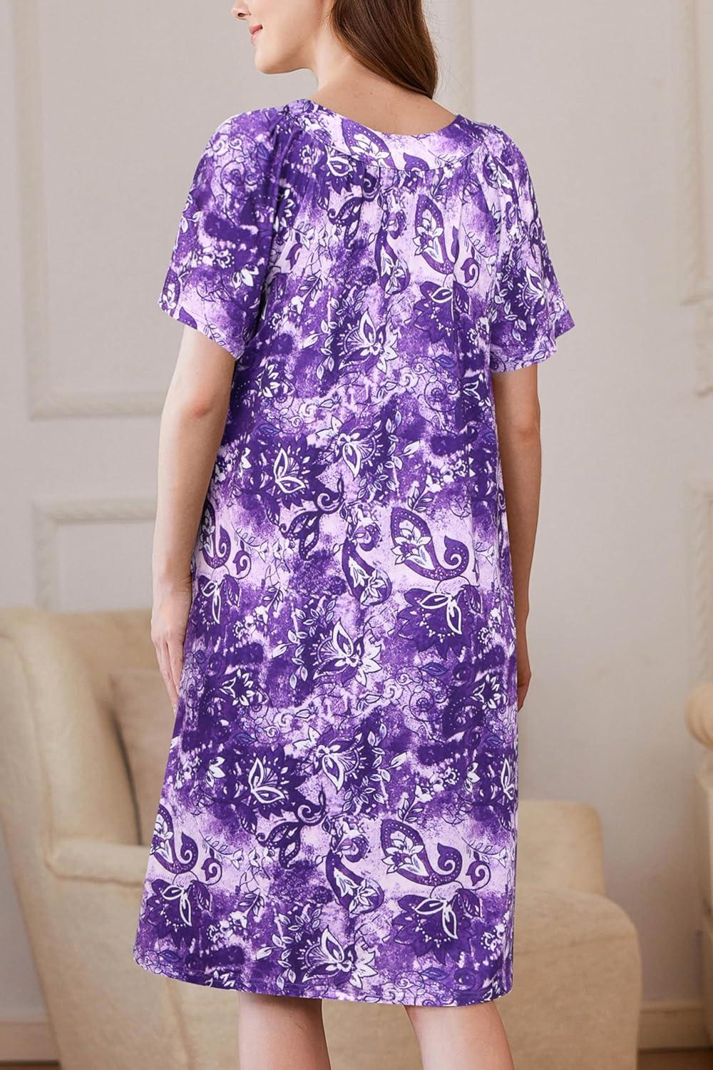 imageEkouaer Women Robe Zipper Front Mumu Duster Robes Zip Up Housecoat Soft Sleepwear with PocketsA Floral Purple