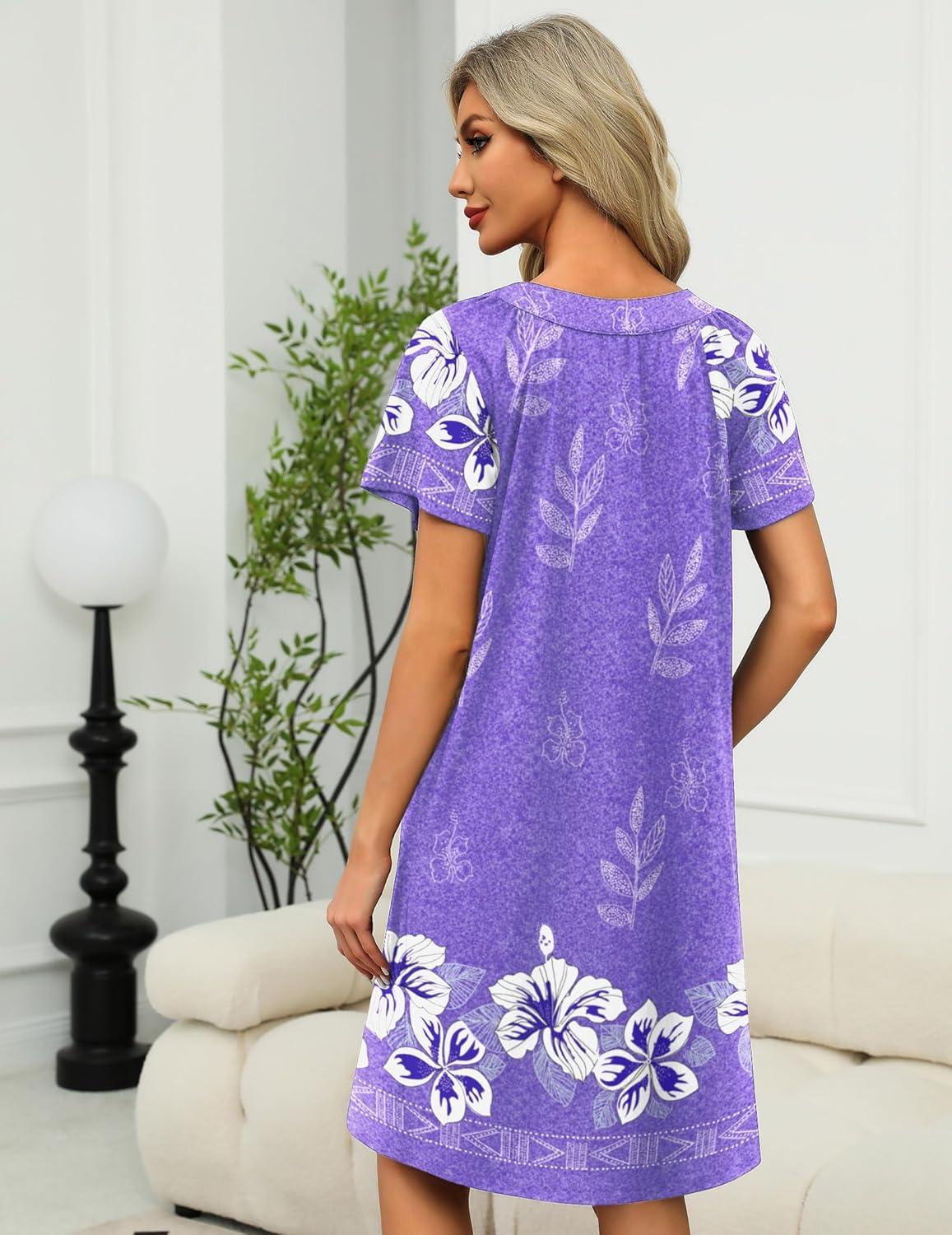 imageEkouaer Women Robe Zipper Front Mumu Duster Robes Zip Up Housecoat Soft Sleepwear with PocketsFloral Lilac