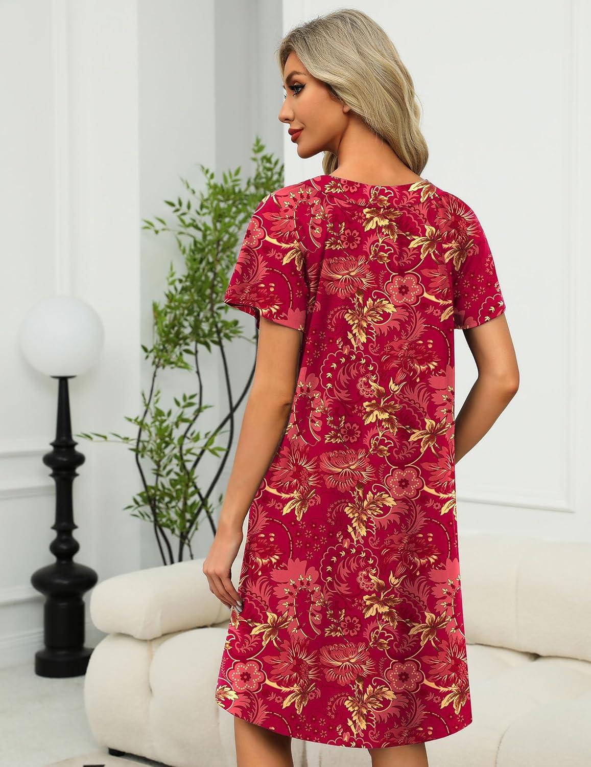 imageEkouaer Women Robe Zipper Front Mumu Duster Robes Zip Up Housecoat Soft Sleepwear with PocketsRed Floral