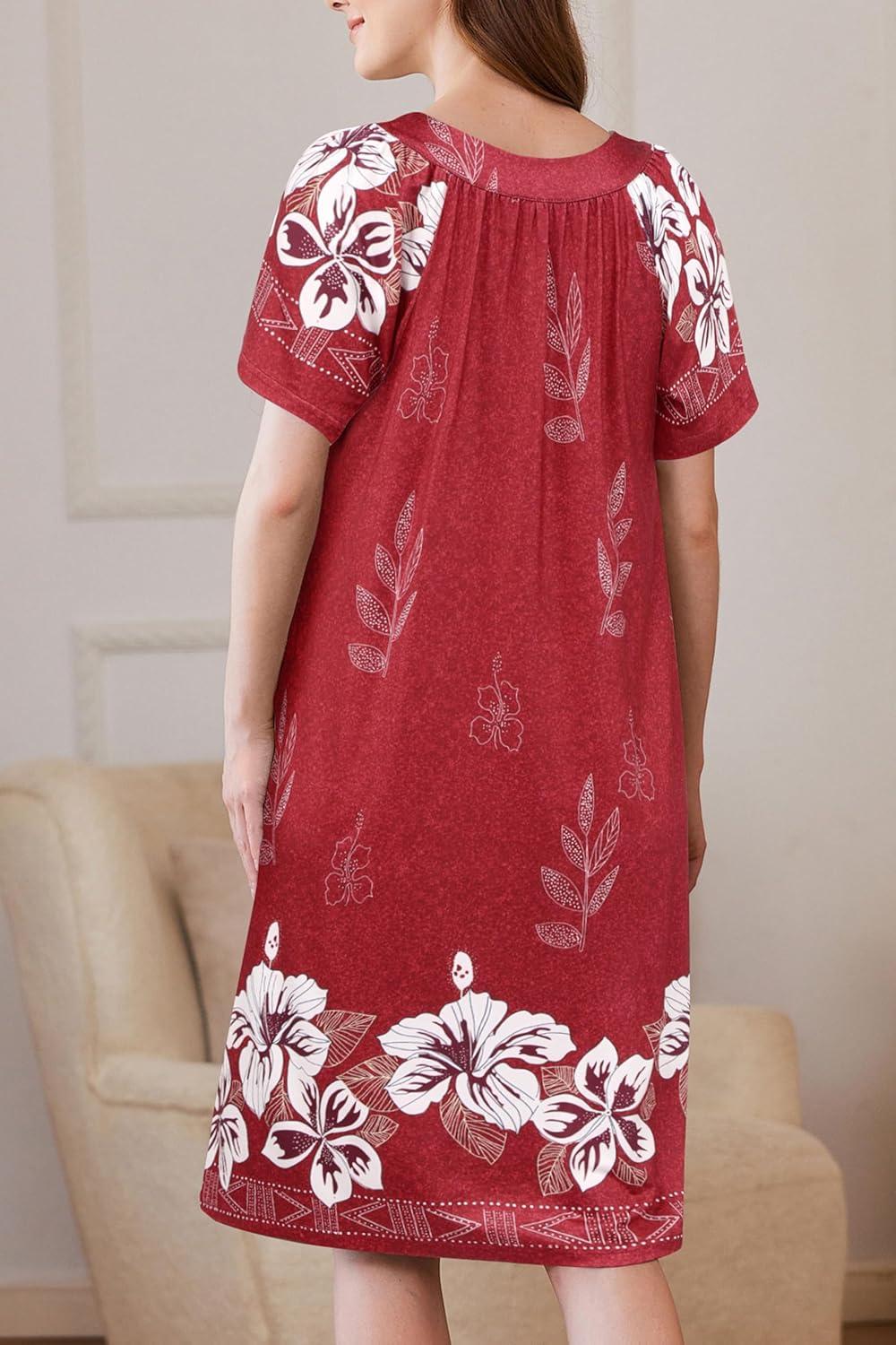 imageEkouaer Women Robe Zipper Front Mumu Duster Robes Zip Up Housecoat Soft Sleepwear with PocketsWine Red Floral
