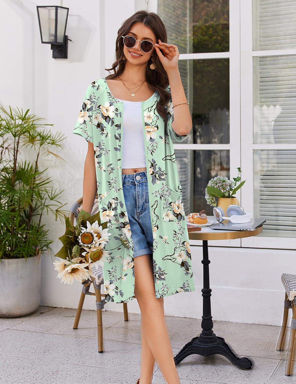 imageEkouaer Women Zip Up Robe Short Bathrobe Lightweight House Coats Floral Print House Dress with Pockets Nightgown S3XLAqua Multi