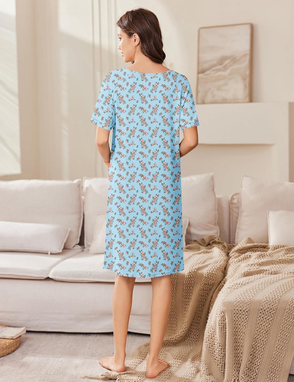 imageEkouaer Women Zip Up Robe Short Bathrobe Lightweight House Coats Floral Print House Dress with Pockets Nightgown S3XLBlue Florals