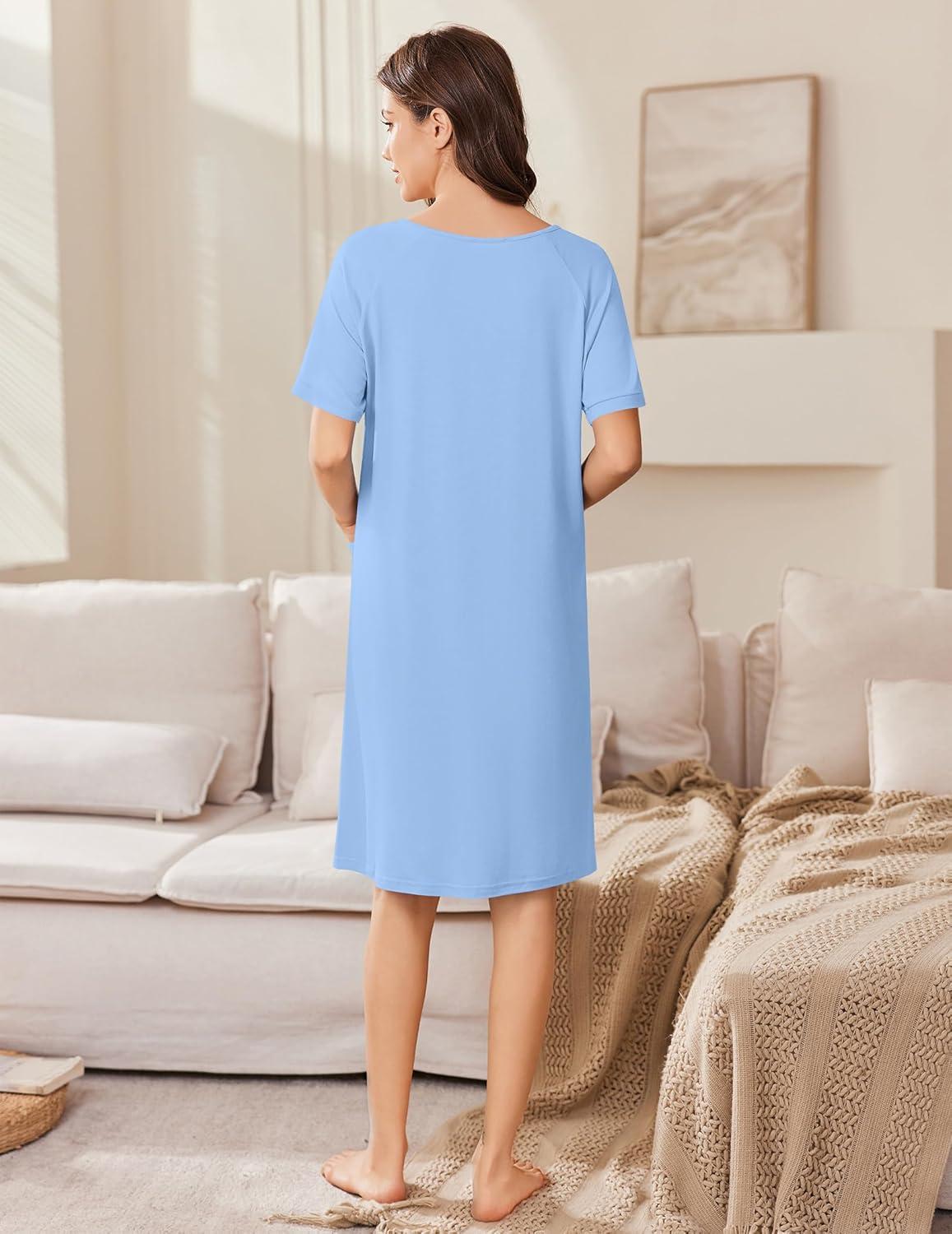 imageEkouaer Women Zip Up Robe Short Bathrobe Lightweight House Coats Floral Print House Dress with Pockets Nightgown S3XLLight Blue