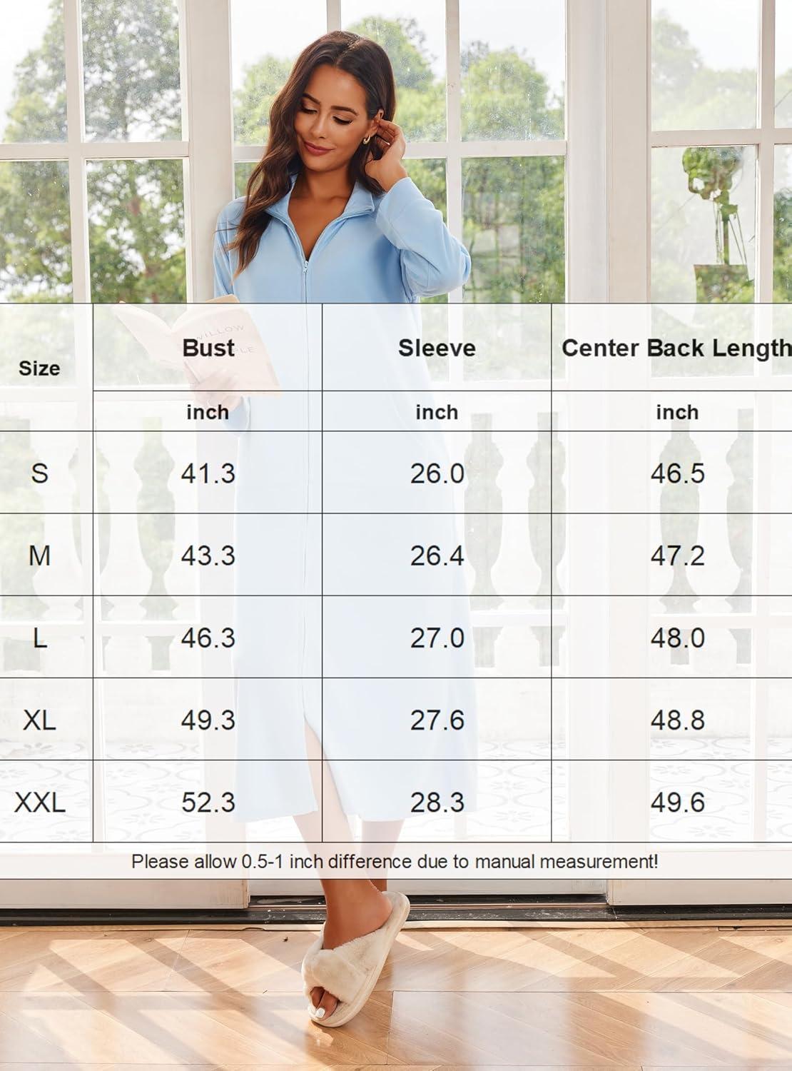 imageEkouaer Women Zipper Robe Long Sleeves House Coat Soft Bathrobe Sleepwear with Pockets Housecoat LoungewearAlight Pink