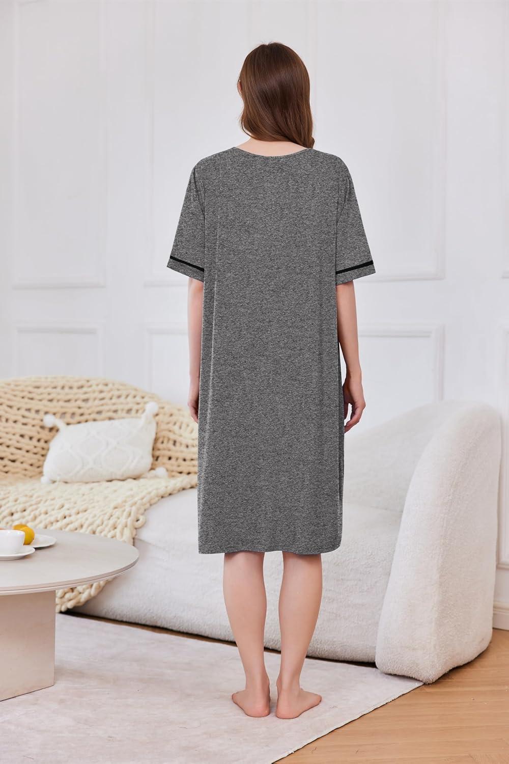 imageEkouaer Women Zipper Robe Short Sleeve Duster Housecoat Short Bathrobes Zip Front Nightgown with Pockets S3XLDark Gray
