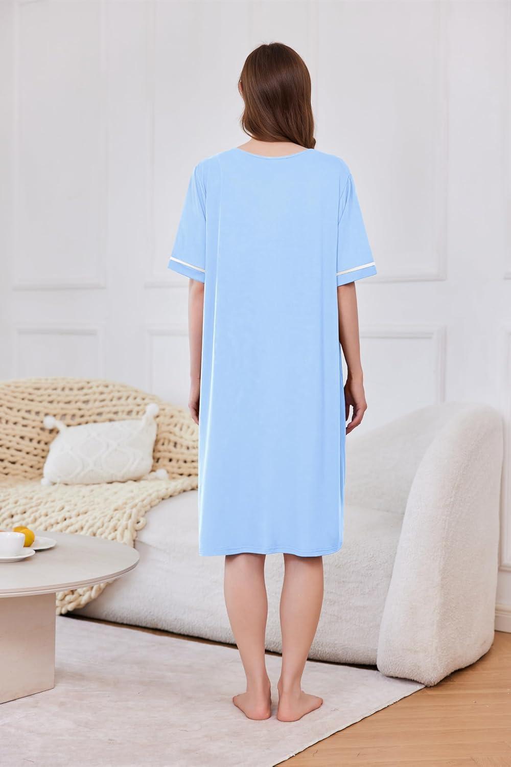 imageEkouaer Women Zipper Robe Short Sleeve Duster Housecoat Short Bathrobes Zip Front Nightgown with Pockets S3XLLight Blue