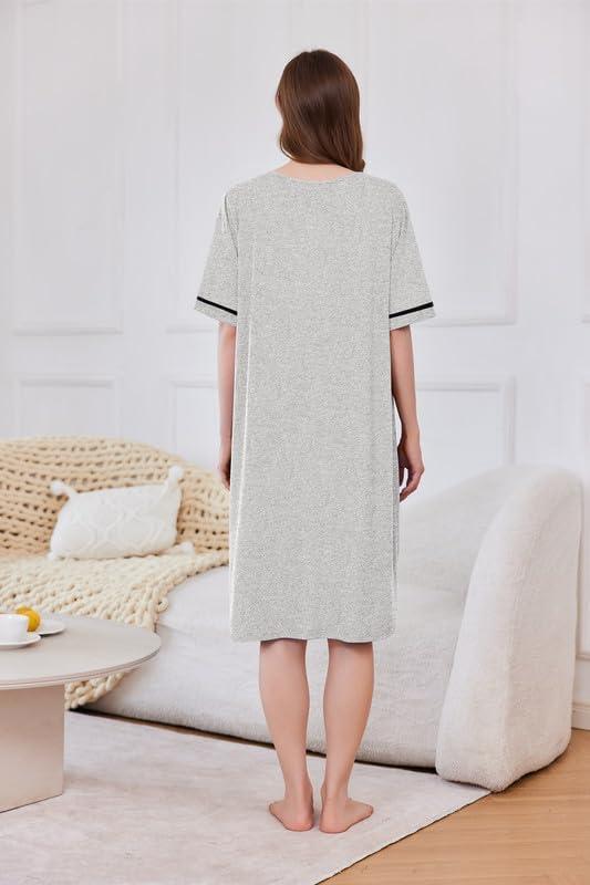 imageEkouaer Women Zipper Robe Short Sleeve Duster Housecoat Short Bathrobes Zip Front Nightgown with Pockets S3XLLight Grey