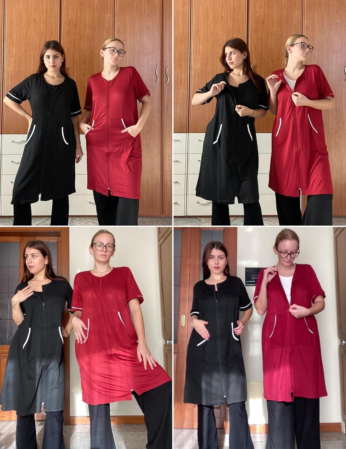 imageEkouaer Women Zipper Robe Short Sleeve Duster Housecoat Short Bathrobes Zip Front Nightgown with Pockets S3XLWine Red