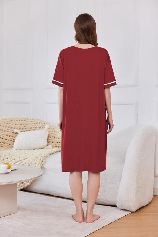 imageEkouaer Women Zipper Robe Short Sleeve Duster Housecoat Short Bathrobes Zip Front Nightgown with Pockets S3XLWine Red