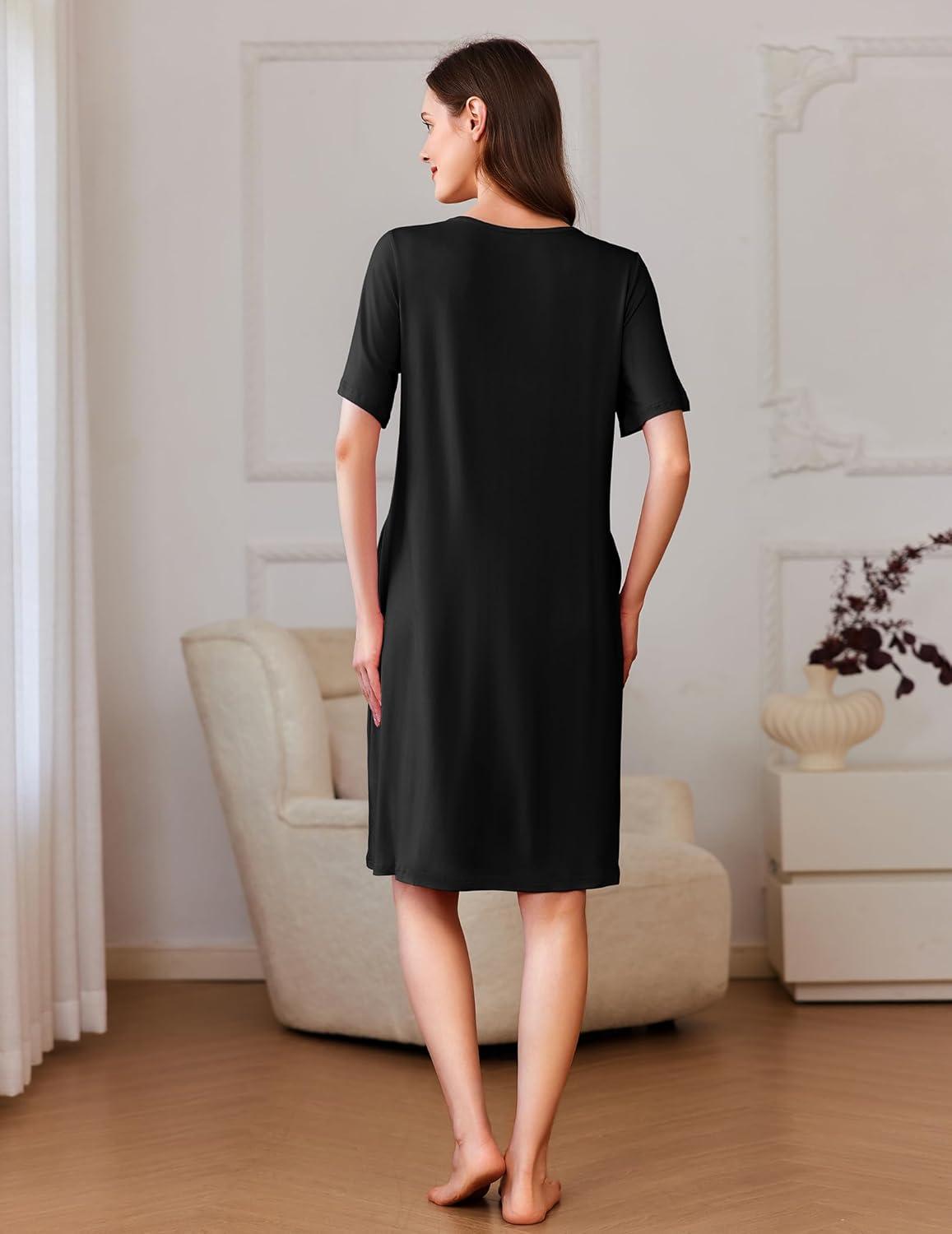 imageEkouaer Women Zipper Robe Short Sleeves House Coat Zipper Front Bathrobe Sleepwear with Pockets Housecoat NightgownBlack