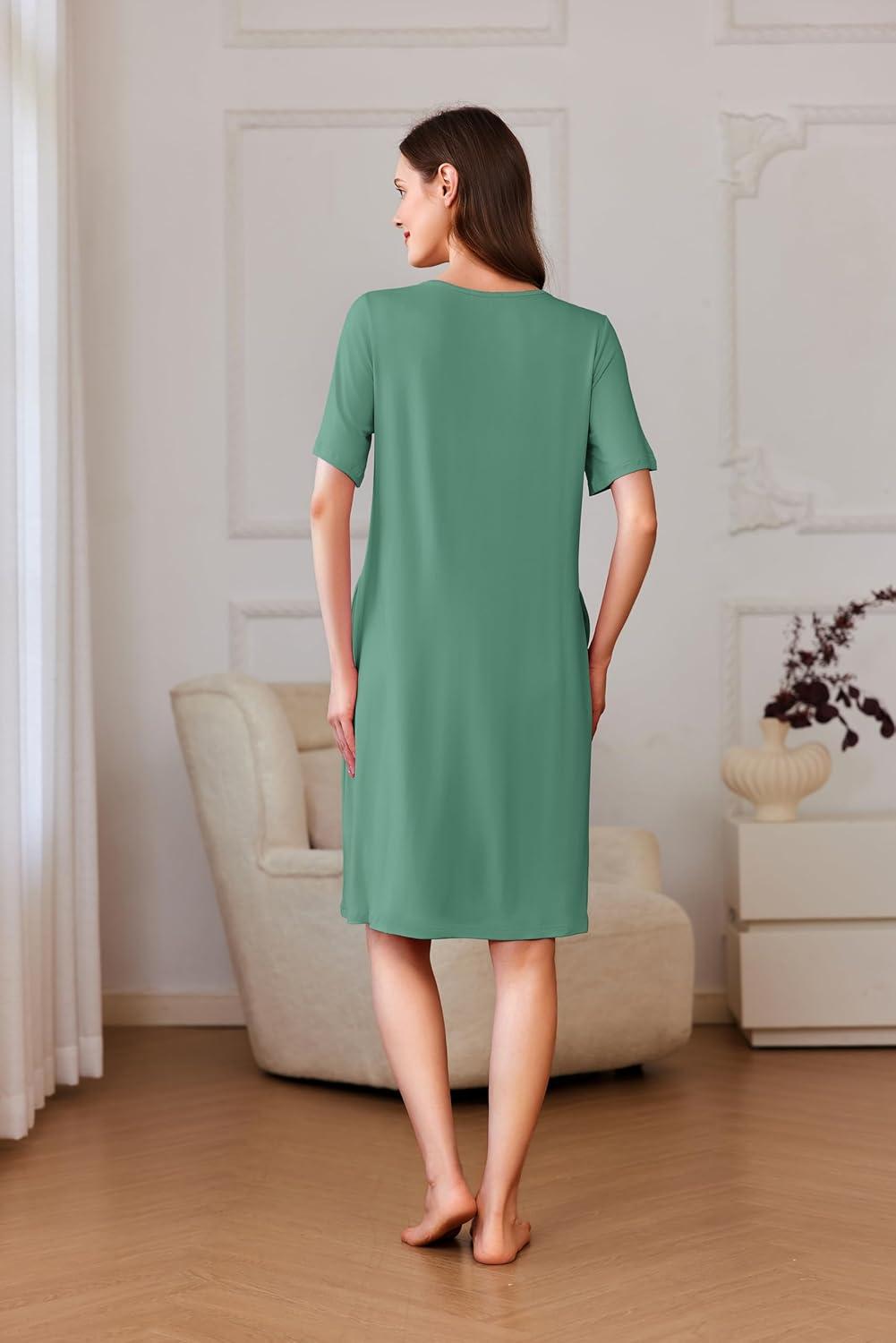 imageEkouaer Women Zipper Robe Short Sleeves House Coat Zipper Front Bathrobe Sleepwear with Pockets Housecoat NightgownGray Green