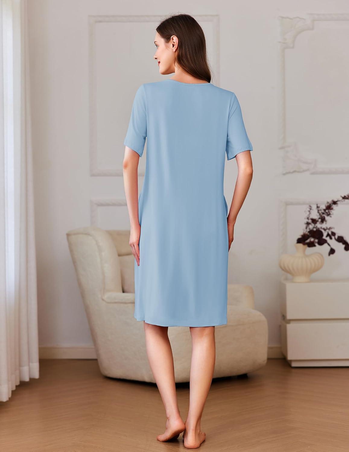 imageEkouaer Women Zipper Robe Short Sleeves House Coat Zipper Front Bathrobe Sleepwear with Pockets Housecoat NightgownLight Blue