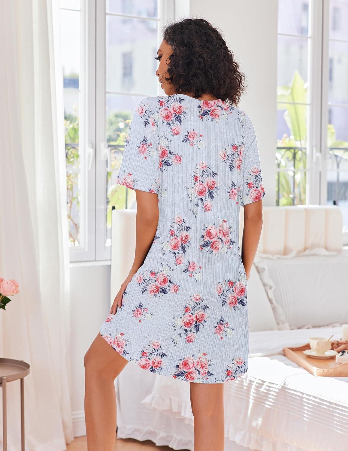 imageEkouaer Women Zipper Robes Knit Short Bathrobe Lightweight House Coat with Pockets Soft Nightgown SXXLLight Blue Flower