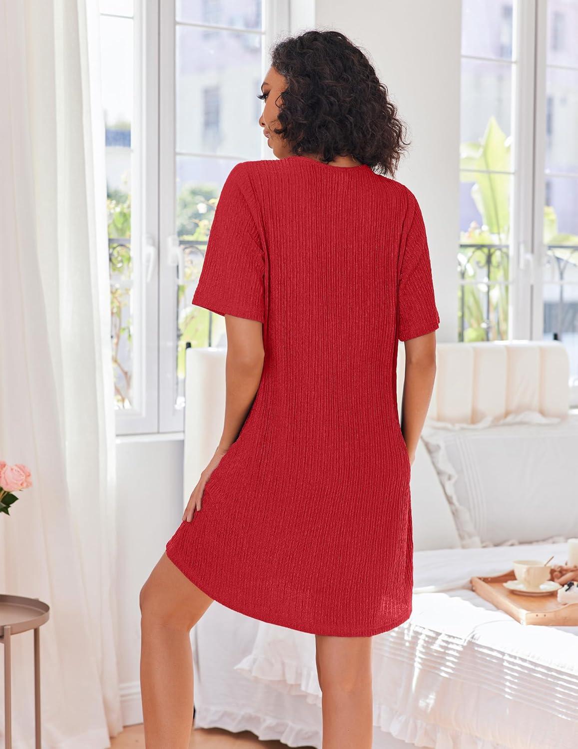 imageEkouaer Women Zipper Robes Knit Short Bathrobe Lightweight House Coat with Pockets Soft Nightgown SXXLRed