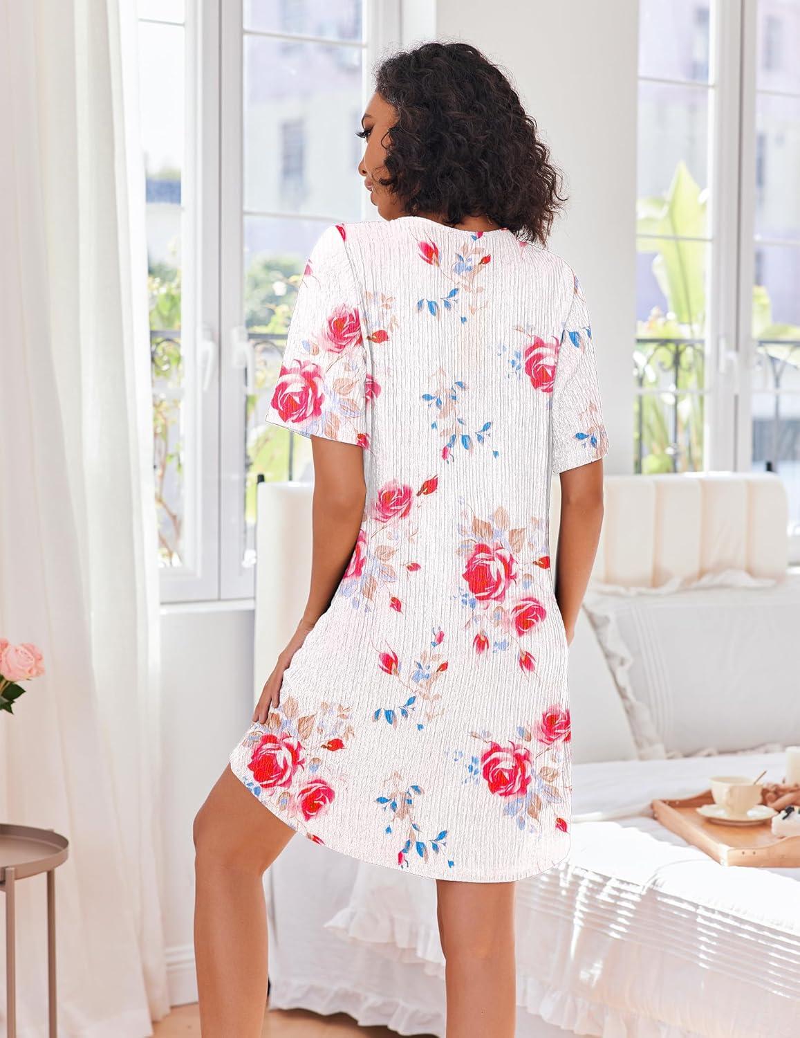 imageEkouaer Women Zipper Robes Knit Short Bathrobe Lightweight House Coat with Pockets Soft Nightgown SXXLRed Flower