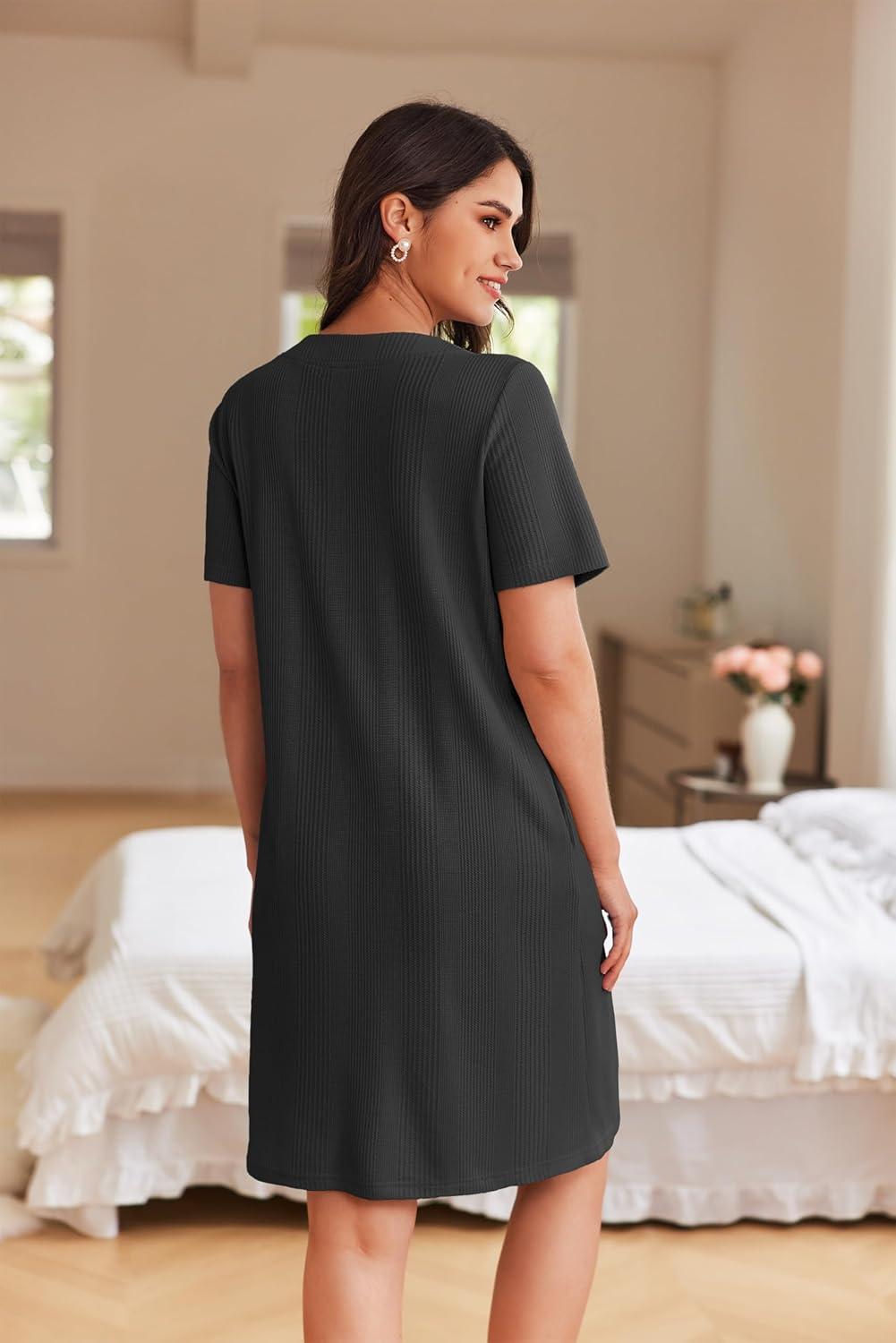 imageEkouaer Women Zipper Robes Waffle Short Bathrobe Lightweight House Coat with Pockets Soft Nightgown S3XLBlack