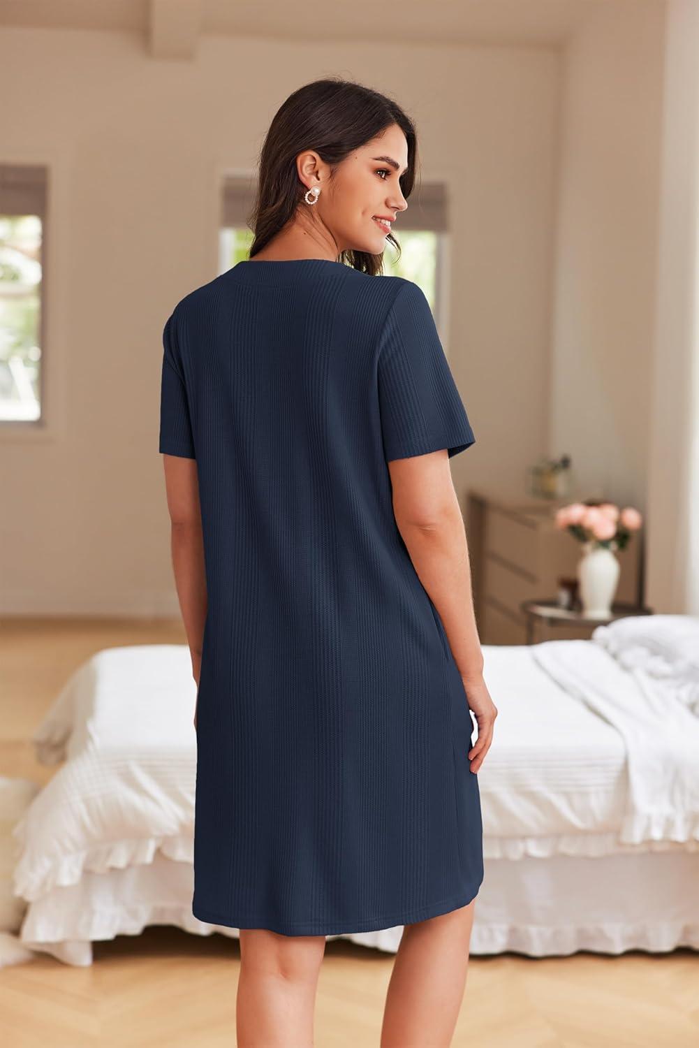 imageEkouaer Women Zipper Robes Waffle Short Bathrobe Lightweight House Coat with Pockets Soft Nightgown S3XLNavy Blue