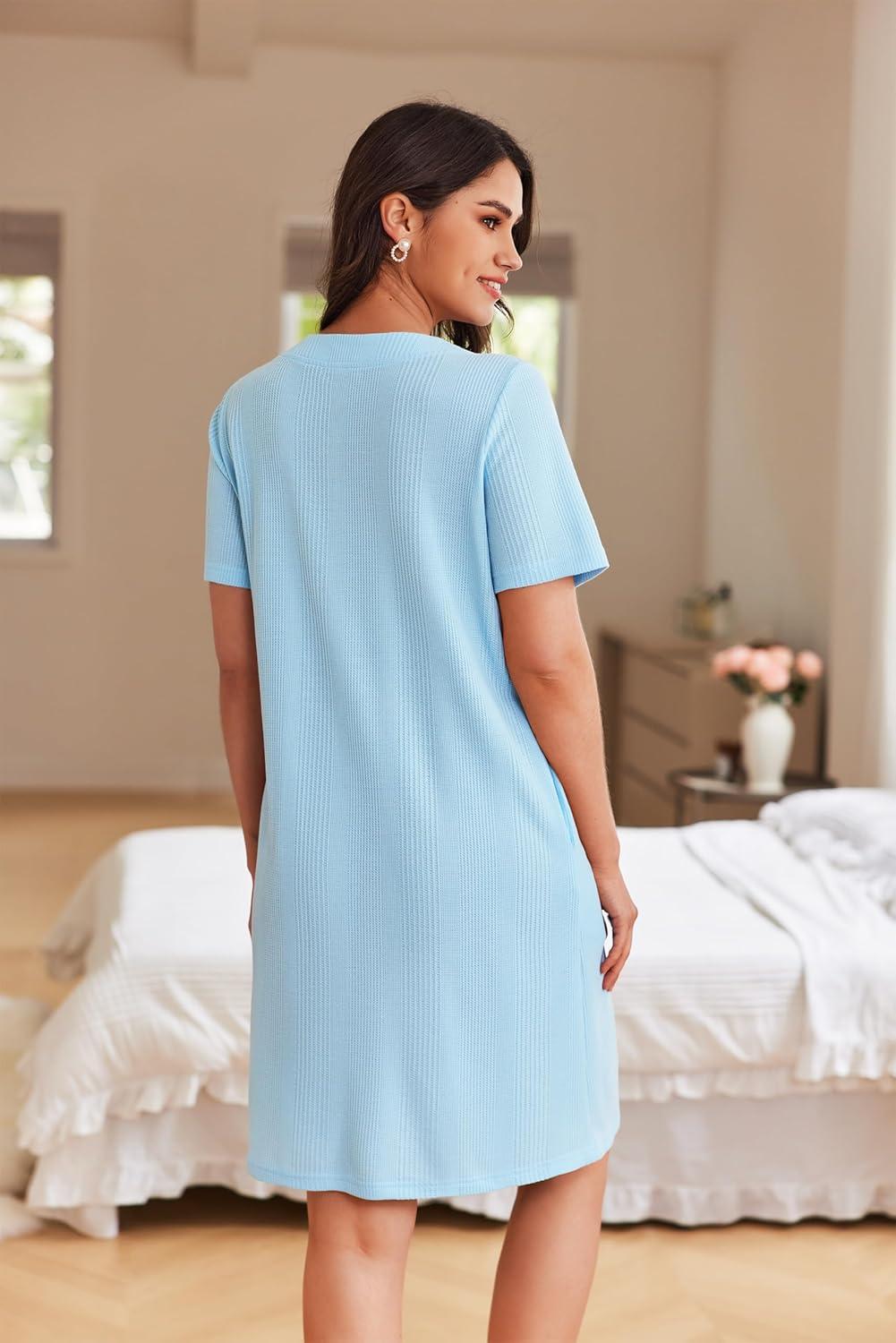 imageEkouaer Women Zipper Robes Waffle Short Bathrobe Lightweight House Coat with Pockets Soft Nightgown S3XLSky Blue