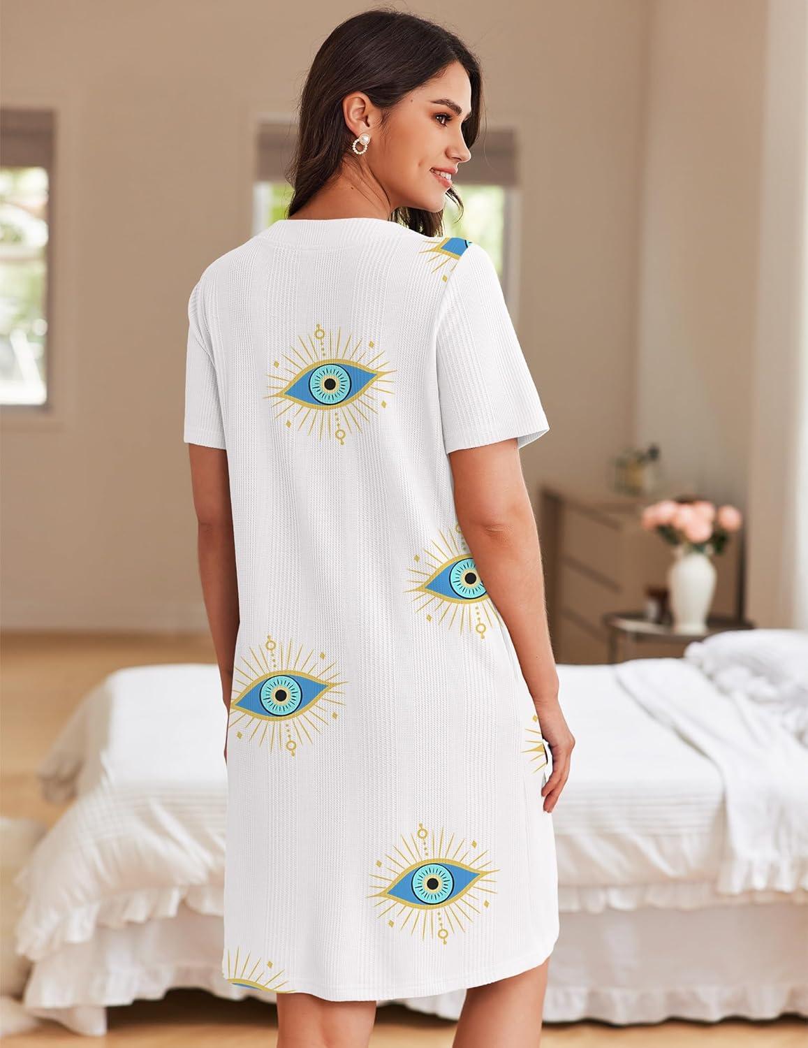 imageEkouaer Women Zipper Robes Waffle Short Bathrobe Lightweight House Coat with Pockets Soft Nightgown S3XLSun Eye Print