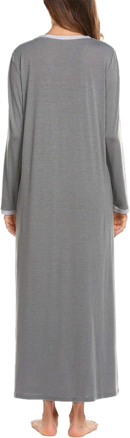 imageEkouaer Womens Long Sleeve Nightgown Full Length Sleepwear Long Sleepshirts Henley Sleep Dress S4XLBdark Grey