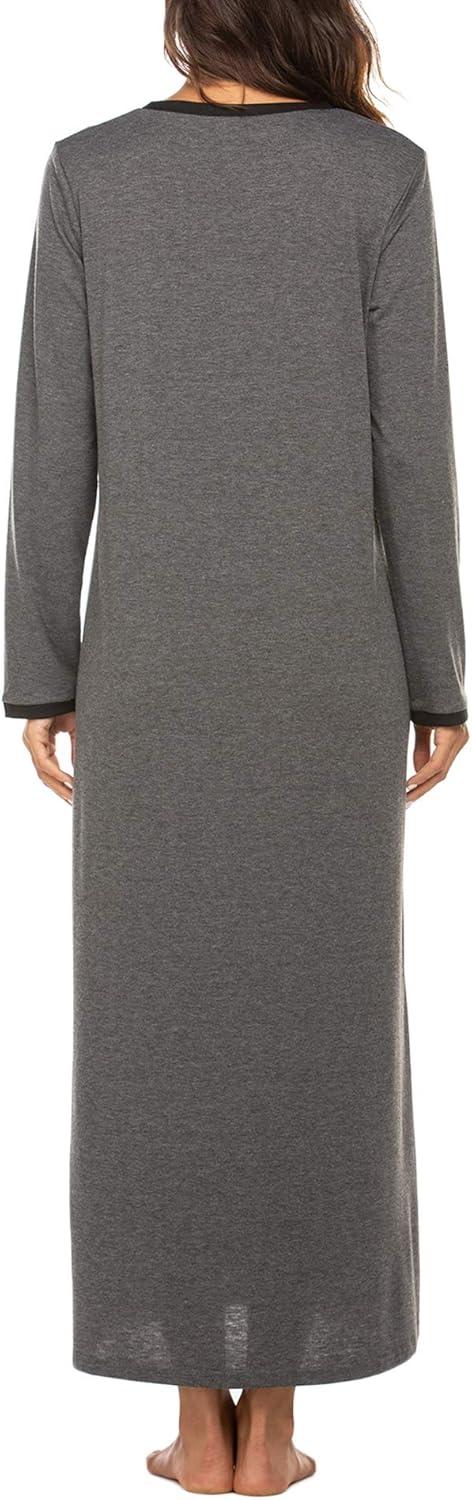 imageEkouaer Womens Long Sleeve Nightgown Full Length Sleepwear Long Sleepshirts Henley Sleep Dress S4XLBmedium Grey