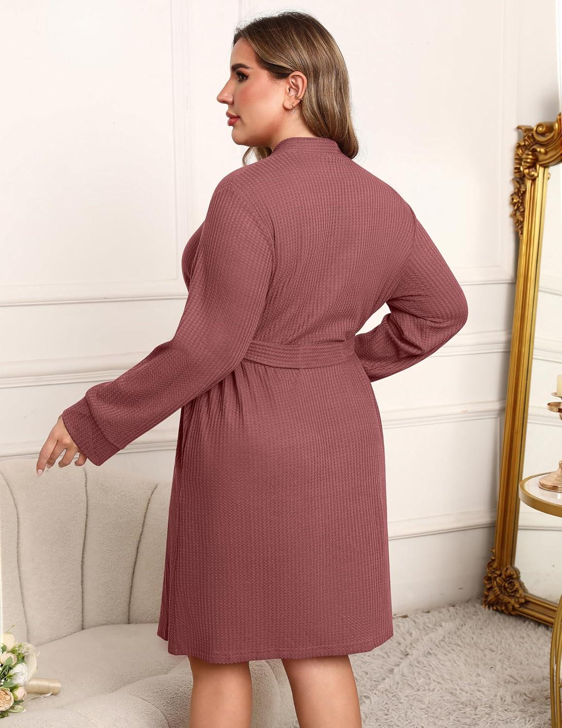 imageEkouaer Womens Plus Size Robe Waffle Knit Bathrobe Short Lightweight Kimono Robes with Pockets Maternity Robe 1x5xGray Purple