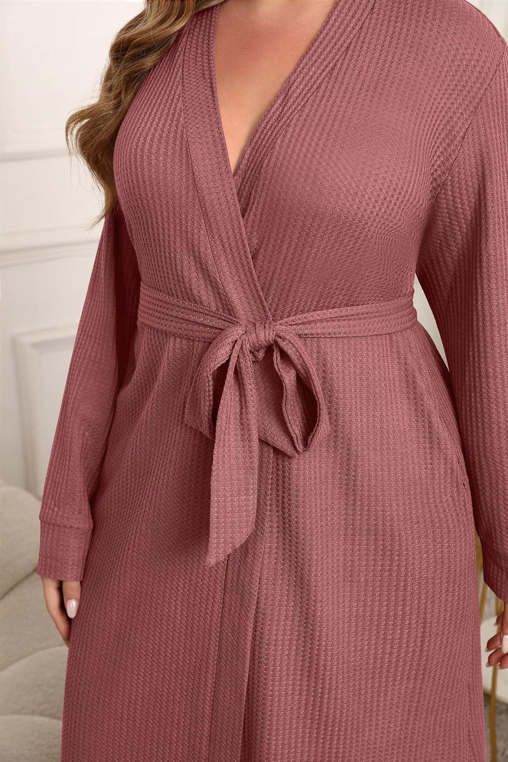 imageEkouaer Womens Plus Size Robe Waffle Knit Bathrobe Short Lightweight Kimono Robes with Pockets Maternity Robe 1x5xGray Purple