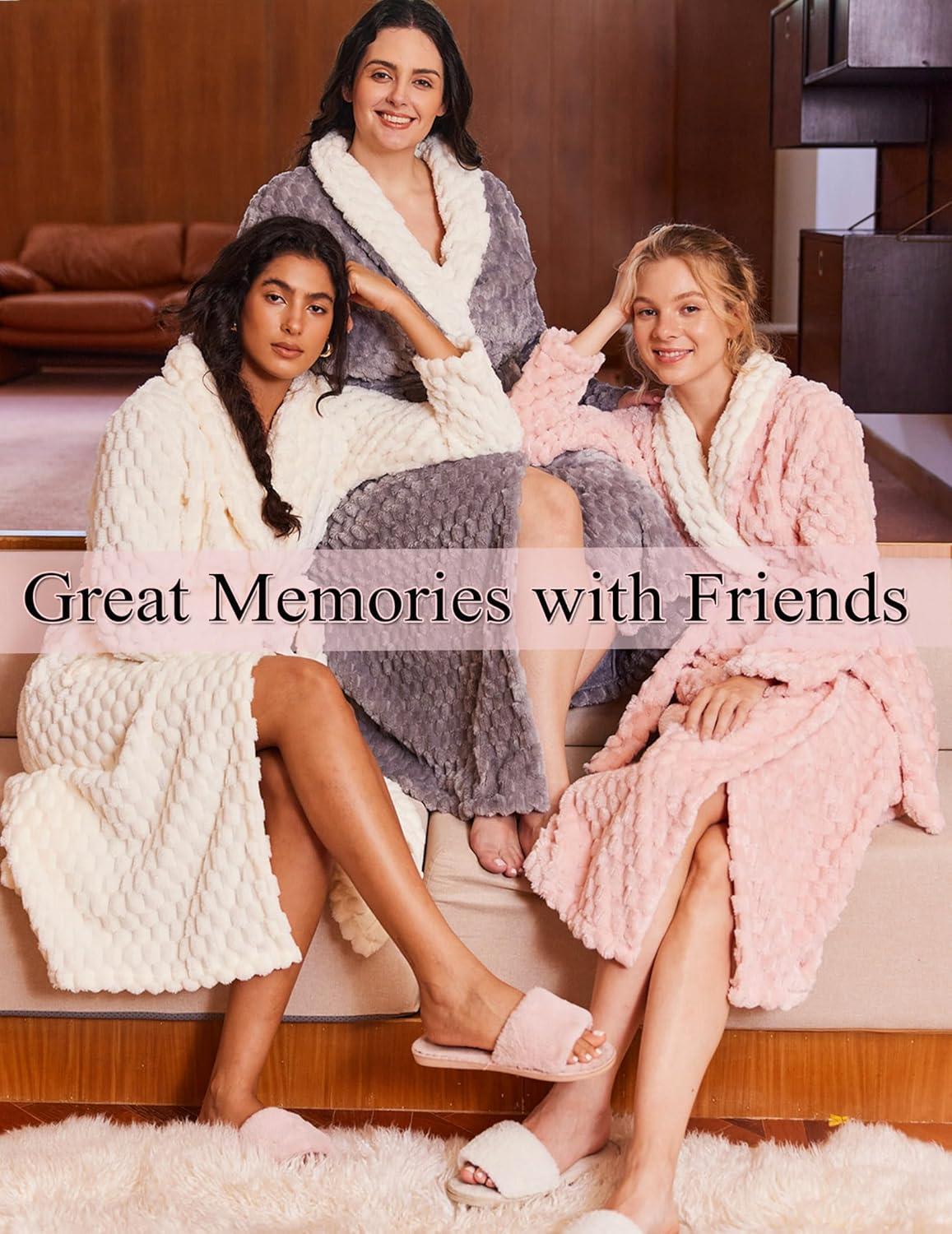 imageEkouaer Womens Robe Long Plush Soft Bathrobe Jacquard Color Block Robes Shawl Collar Sleepwear with Pockets SXXLLight Grey