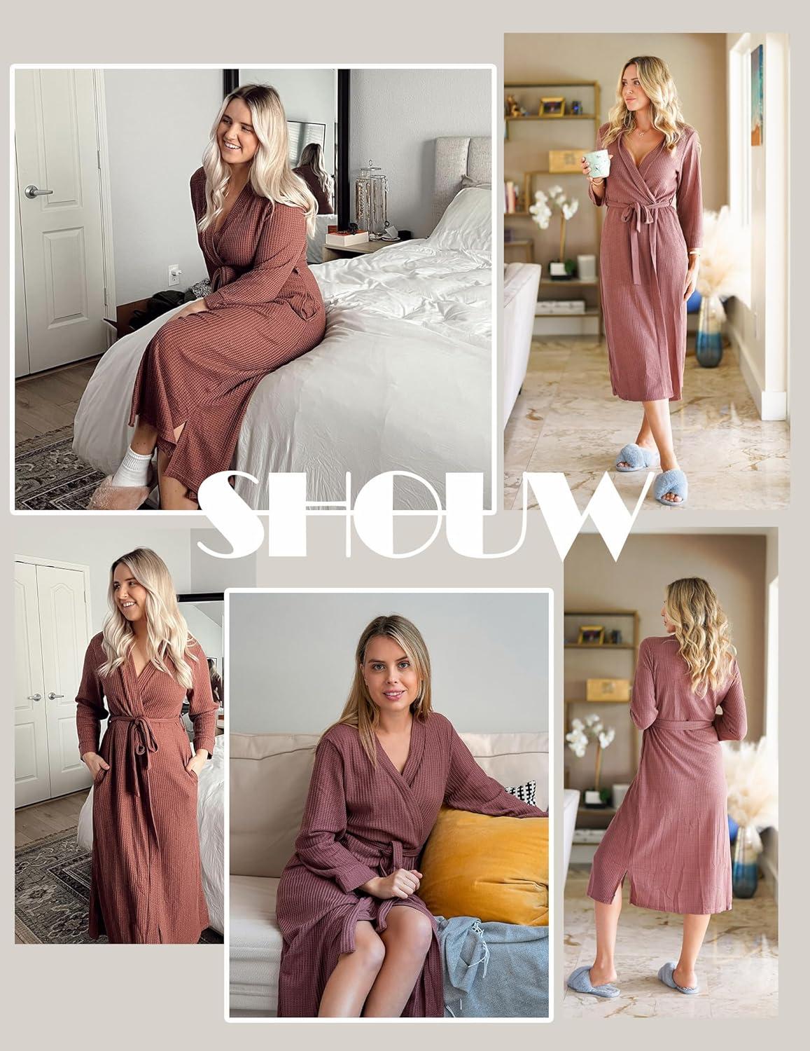 imageEkouaer Womens Robe Long Waffle Knit Bathrobe Lightweight Soft Kimono Robes Loungewear SXXLBig Wafflegray Purple