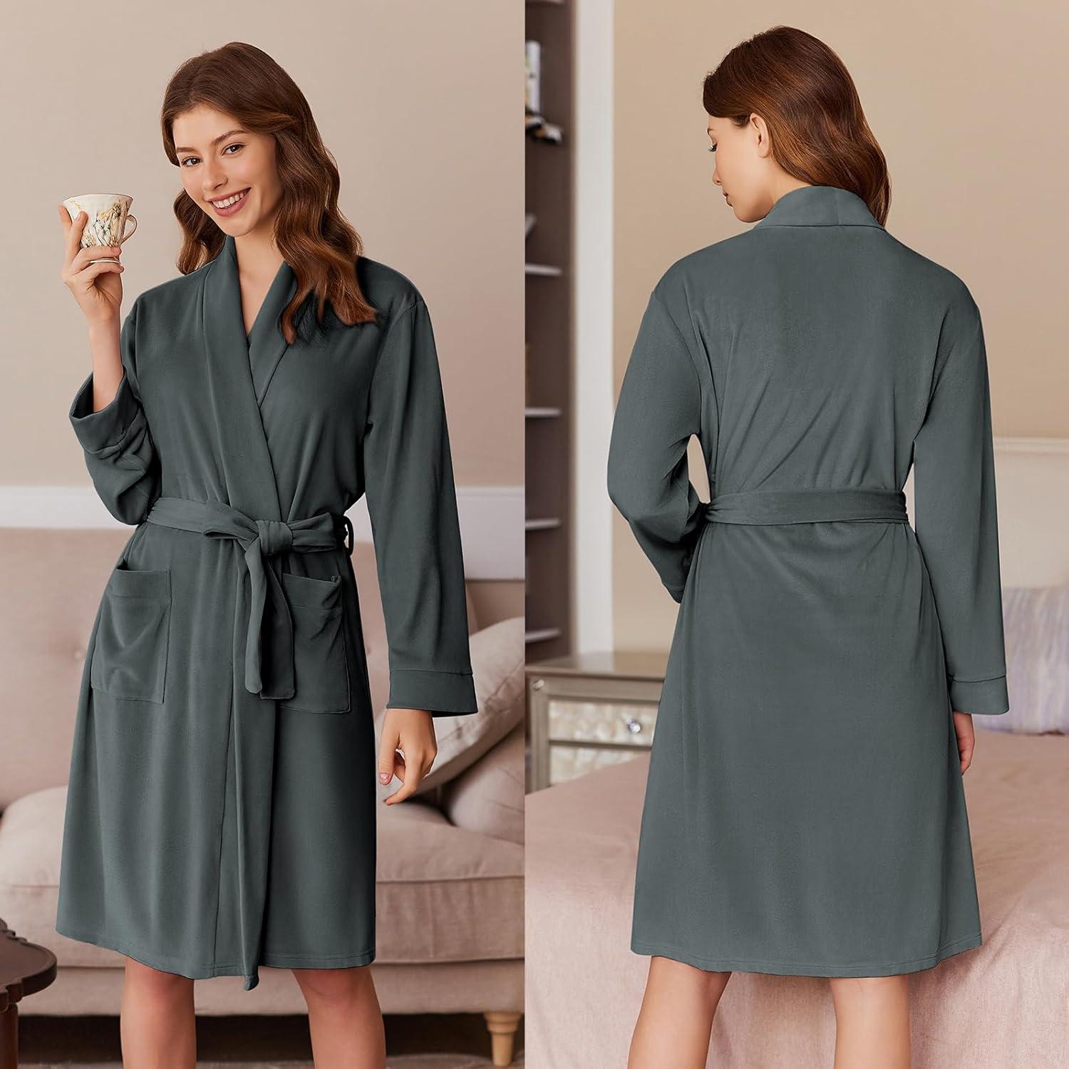 imageEkouaer Womens Velour Bathrobe Knee Length Warm Plush Long Sleeve Lounge RobeDark Grey Green