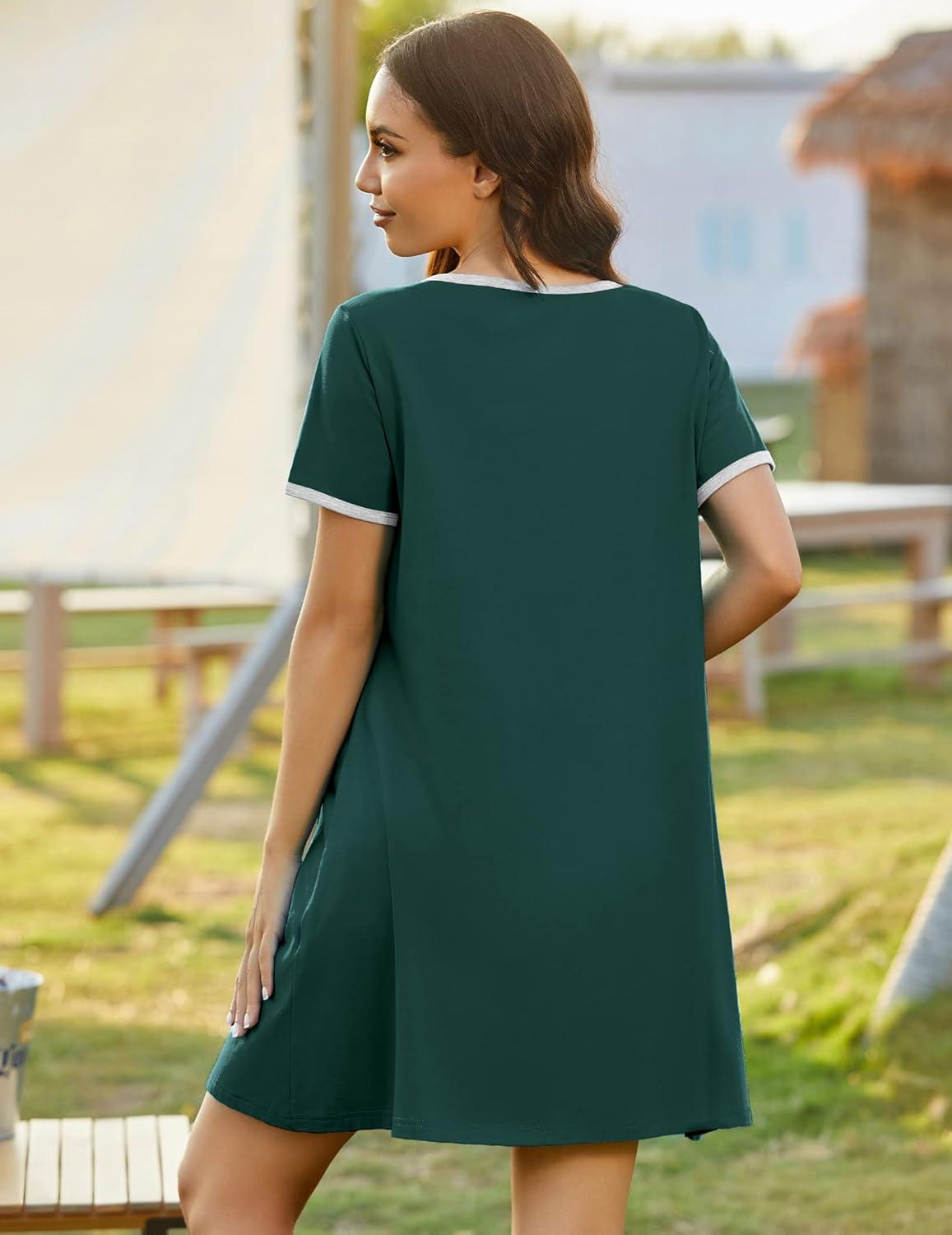 imageEkouaer Zip Up Robes for Women Short Sleeves Zipper House Coat Short Bathrobes Lightweight Nightgown with Pockets S3XLDark Green