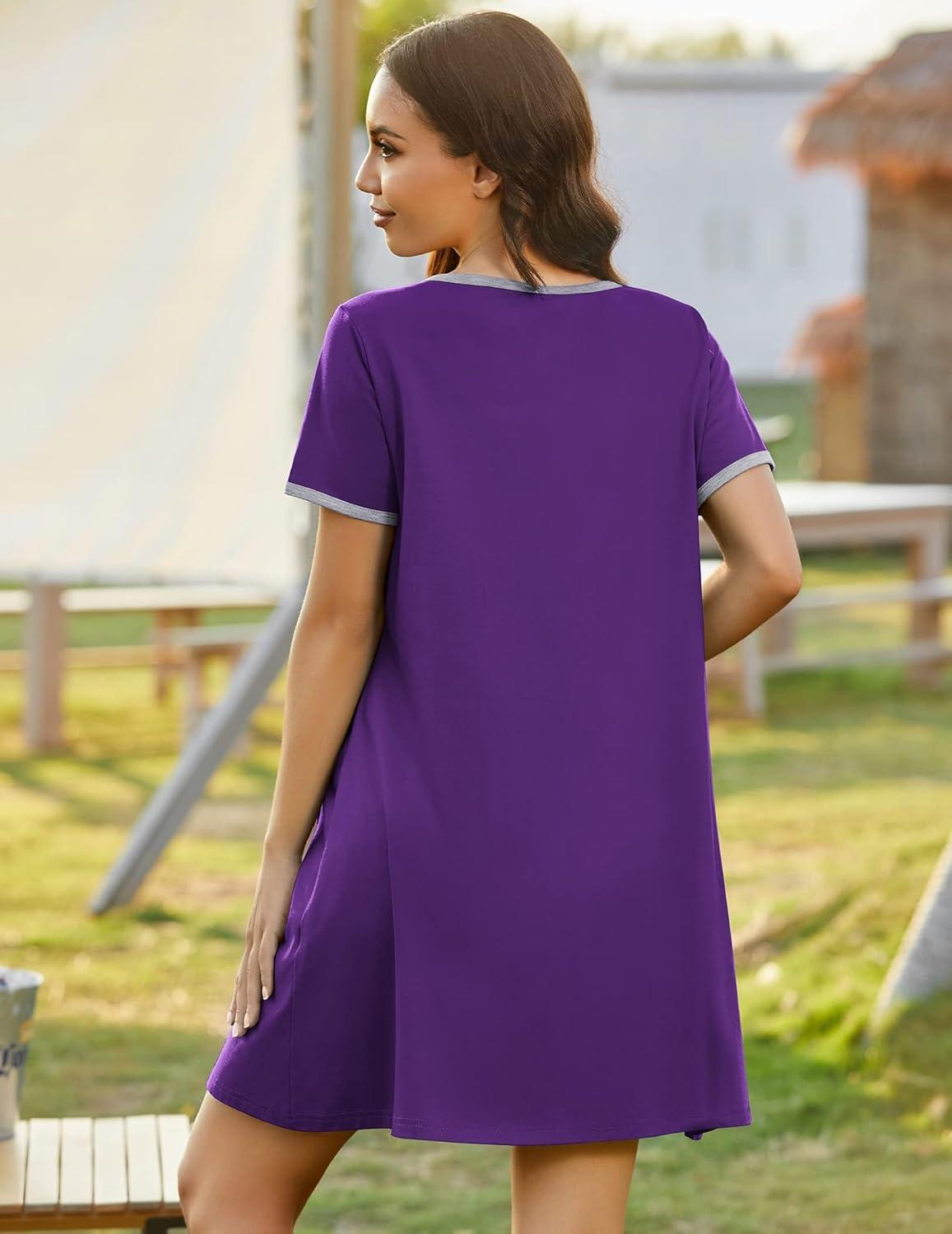 imageEkouaer Zip Up Robes for Women Short Sleeves Zipper House Coat Short Bathrobes Lightweight Nightgown with Pockets S3XLDark Purple