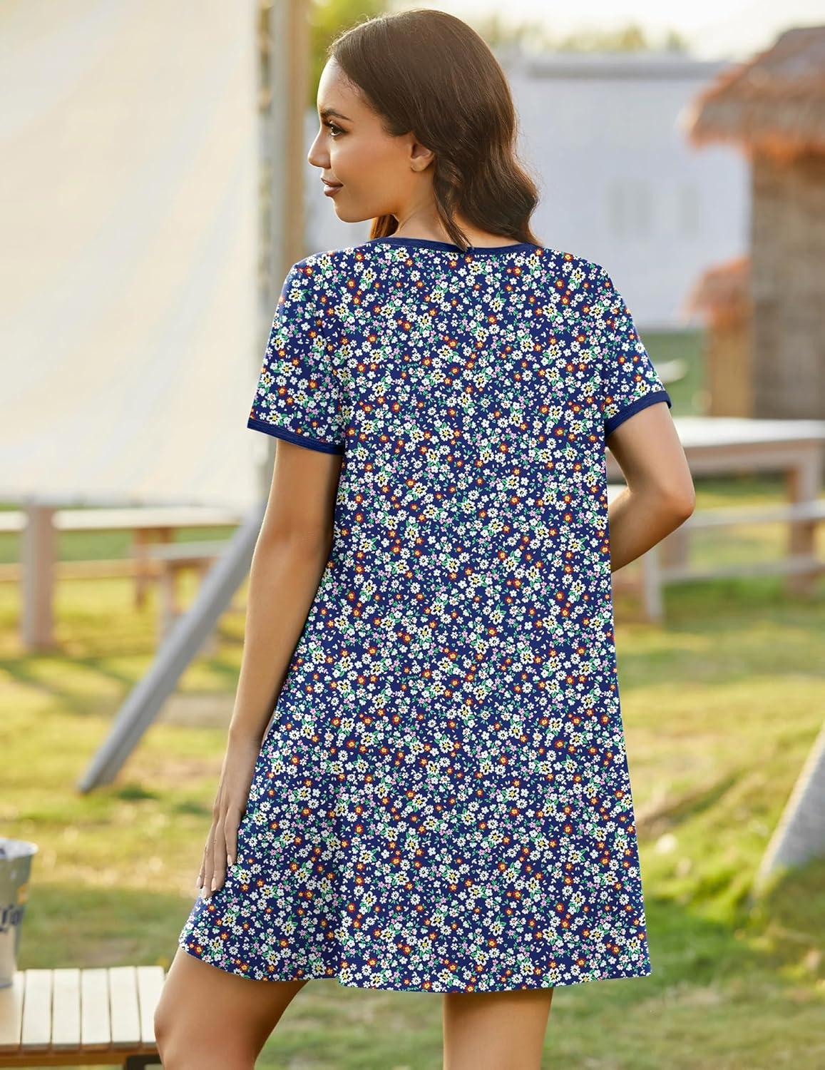 imageEkouaer Zip Up Robes for Women Short Sleeves Zipper House Coat Short Bathrobes Lightweight Nightgown with Pockets S3XLFloral Dark Blue