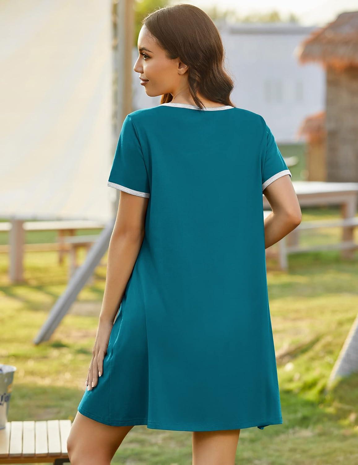imageEkouaer Zip Up Robes for Women Short Sleeves Zipper House Coat Short Bathrobes Lightweight Nightgown with Pockets S3XLPeacock Blue