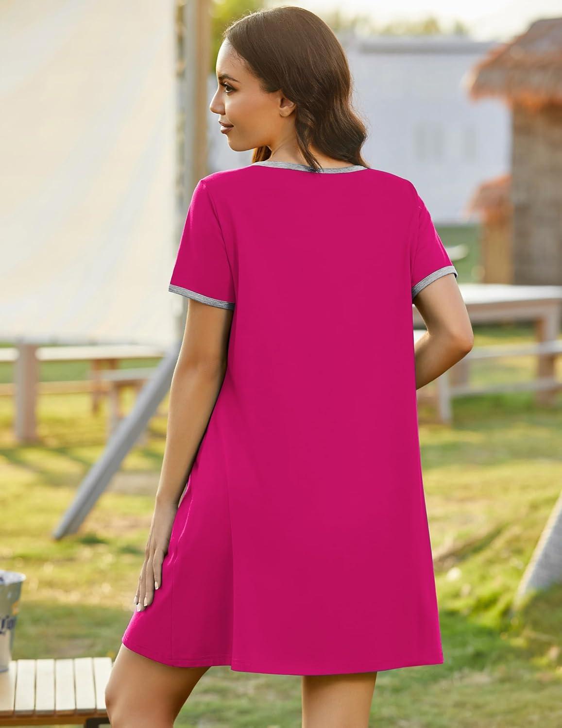 imageEkouaer Zip Up Robes for Women Short Sleeves Zipper House Coat Short Bathrobes Lightweight Nightgown with Pockets S3XLRose Red