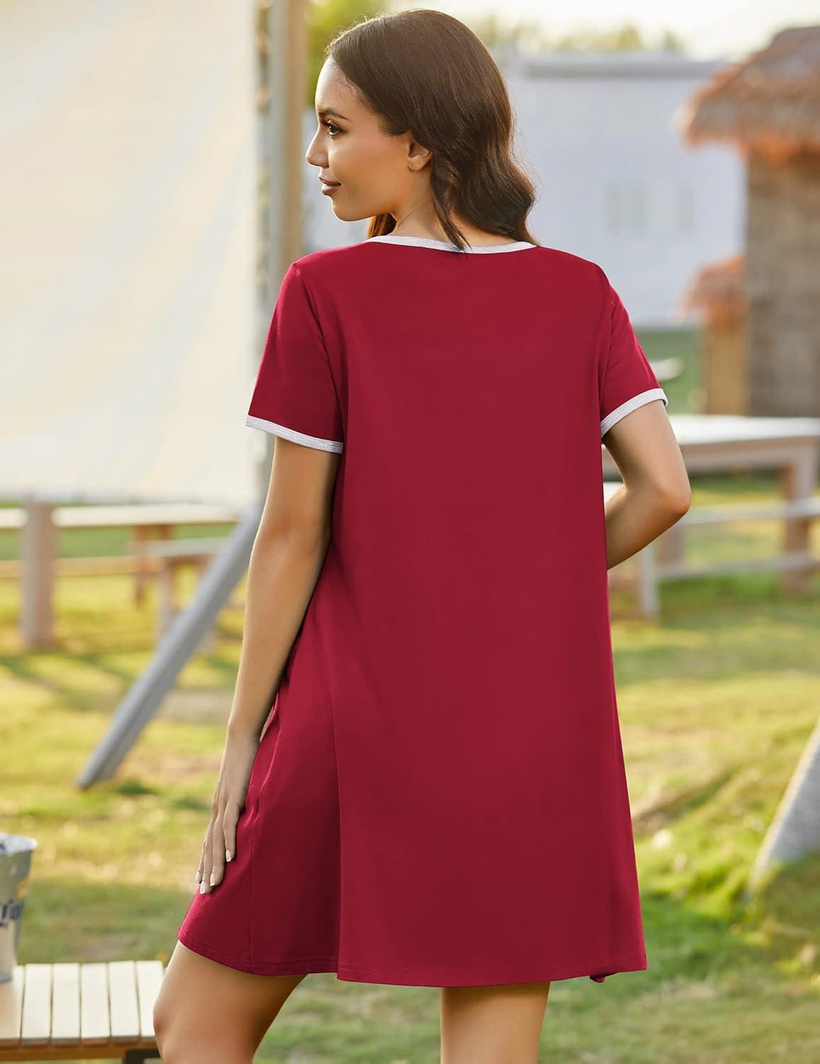imageEkouaer Zip Up Robes for Women Short Sleeves Zipper House Coat Short Bathrobes Lightweight Nightgown with Pockets S3XLWine Red
