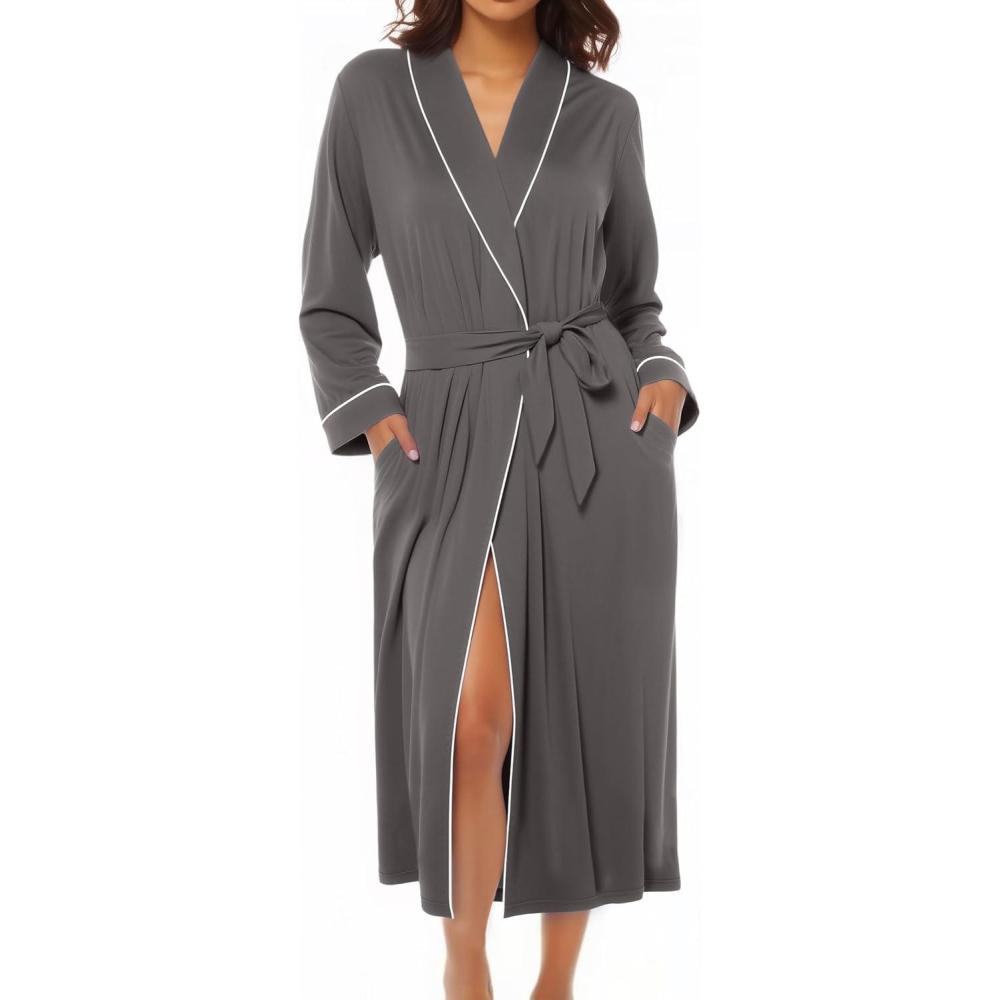 imageEkouaer Kimono Robes for Women Long Lightweight Knit Bathrobe Shawl Soft Sleepwear Casual Ladies Loungewear SXXLDark Gray