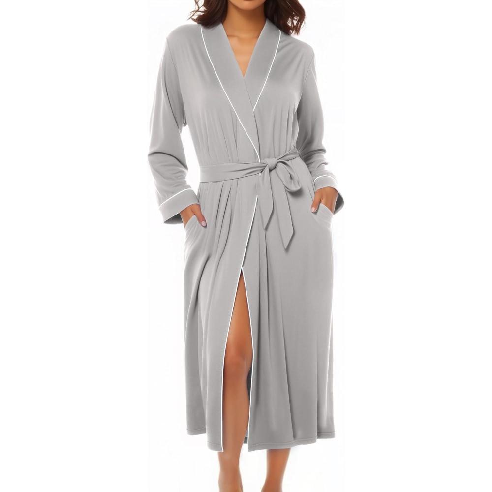imageEkouaer Kimono Robes for Women Long Lightweight Knit Bathrobe Shawl Soft Sleepwear Casual Ladies Loungewear SXXLLight Gray