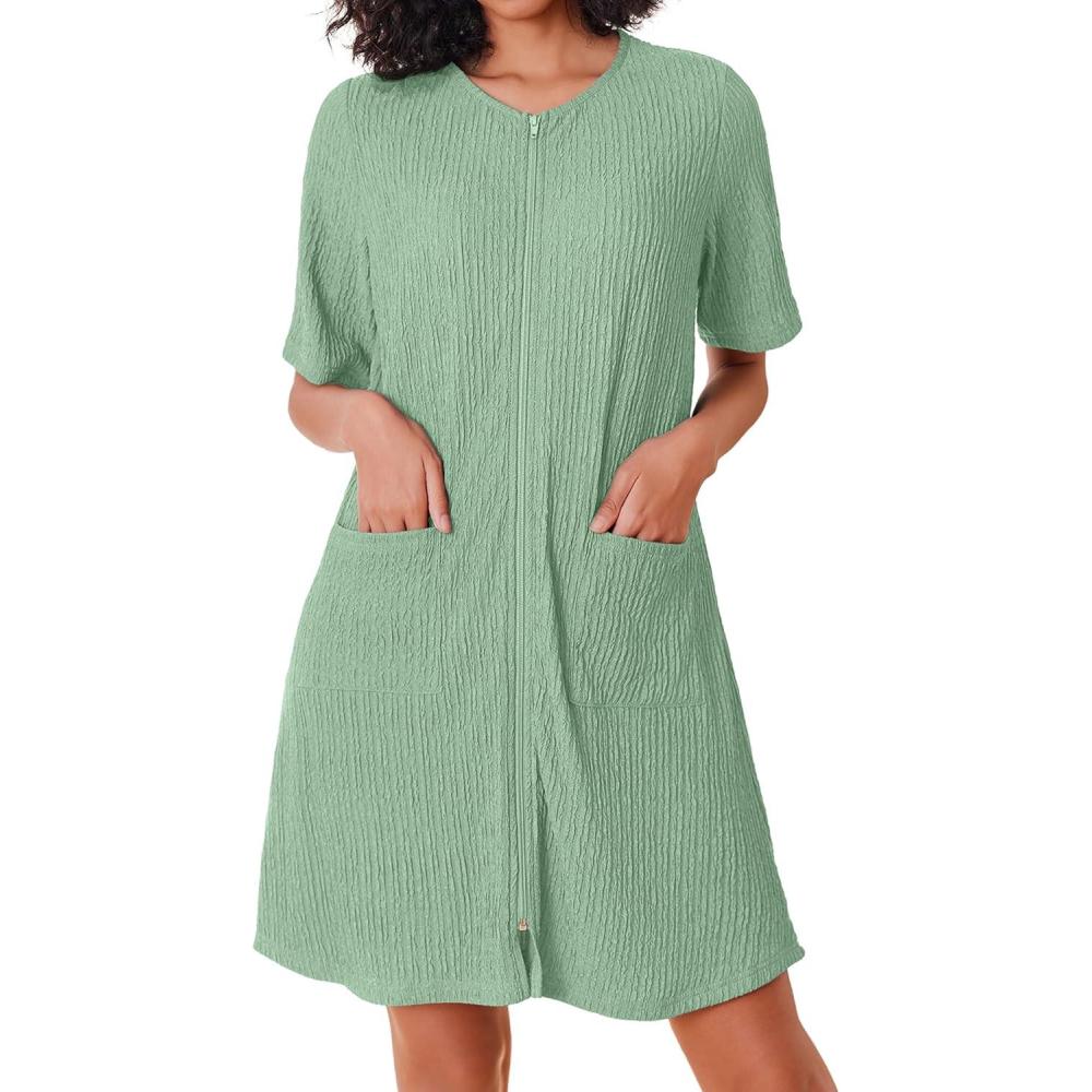imageEkouaer Women Zipper Robes Knit Short Bathrobe Lightweight House Coat with Pockets Soft Nightgown SXXLTurquoise