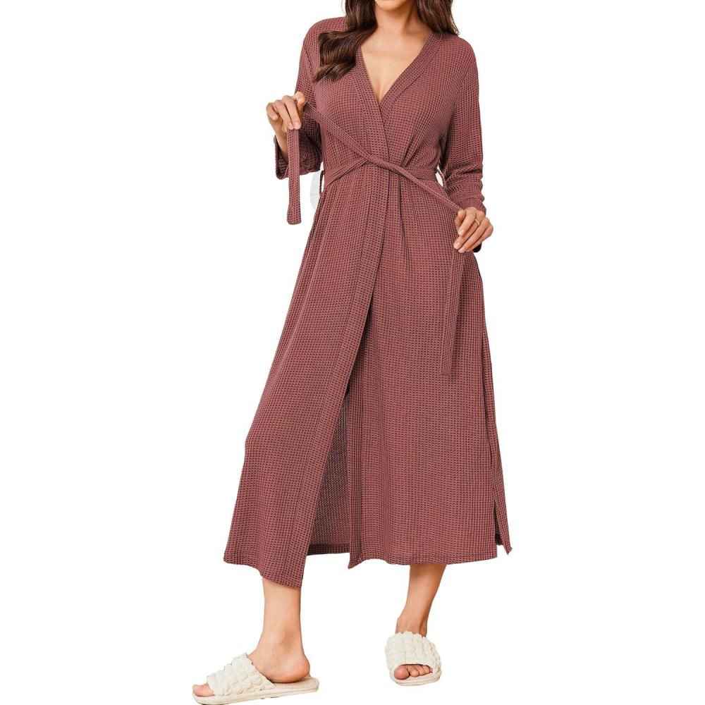 imageEkouaer Womens Robe Long Waffle Knit Bathrobe Lightweight Soft Kimono Robes Loungewear SXXLBig Wafflegray Purple