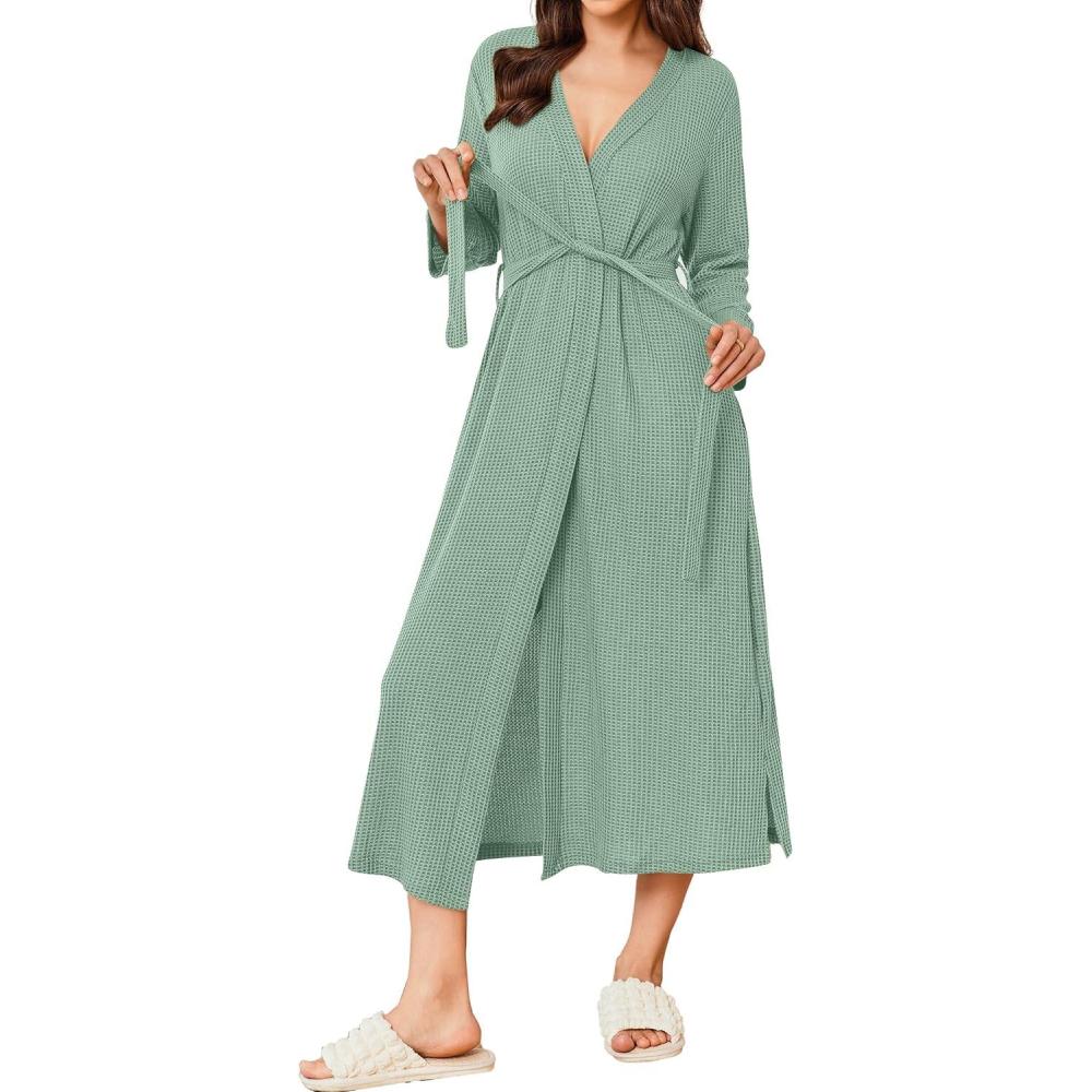 imageEkouaer Womens Robe Long Waffle Knit Bathrobe Lightweight Soft Kimono Robes Loungewear SXXLMint Green
