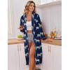 Ekouaer Kimono Robes for Women Long Lightweight Knit Bathrobe Shawl Soft Sleepwear Casual Ladies Loungewear S-XXL(Navy With Zebra Print)