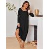 Ekouaer Long Nightgowns for Women Long Sleeve Sleepshirts Loungewear Casual Sleepwear Loose Sleep Dress with Pockets(Black)