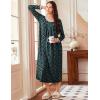 Ekouaer Long Nightgowns for Women Long Sleeve Sleepshirts Loungewear Casual Sleepwear Loose Sleep Dress with Pockets(Black With White Flowers)