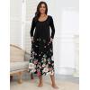 Ekouaer Long Nightgowns for Women Long Sleeve Sleepshirts Loungewear Casual Sleepwear Loose Sleep Dress with Pockets(Black/Colorful Flower)