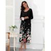Ekouaer Long Nightgowns for Women Long Sleeve Sleepshirts Loungewear Casual Sleepwear Loose Sleep Dress with Pockets(Black/Colorful Flower)