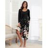 Ekouaer Long Nightgowns for Women Long Sleeve Sleepshirts Loungewear Casual Sleepwear Loose Sleep Dress with Pockets(Black/Colorful Flower)